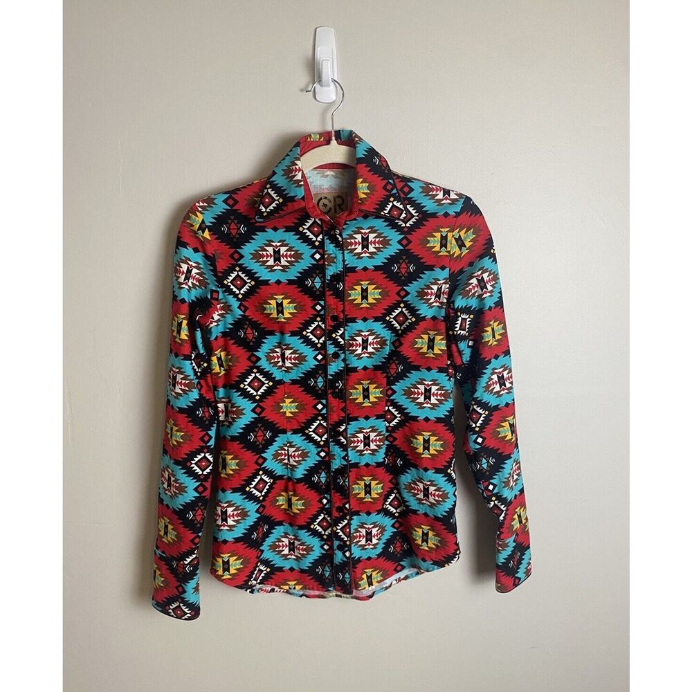 CR Ranch Wear Southwestern Button Up Long Sleeve Shirt Women's XXS Western Aztec